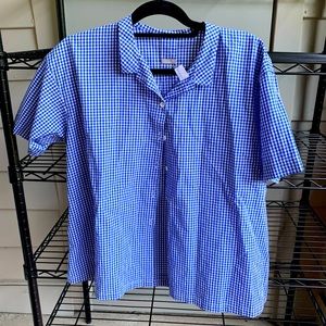 NWT designer Makié Clothier short-sleeve Gessica blouse in blue gingham size S/M